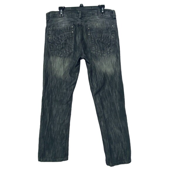 Helix Slim Straight Dark Gray Denim Distressed Look Jeans Men's 34x30 - Picture 2 of 7